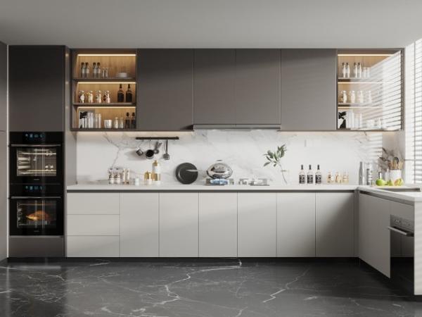 Particleboard MDF Plywood  PVC PET Melamine Finished Kitchen Cabinet