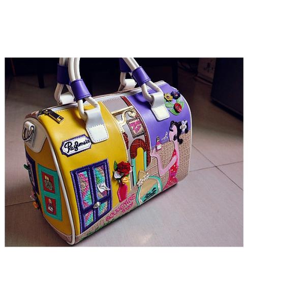 Europe and selling women's handbags shoulder diagonal cartoon character embroidery Boston Messenger Bag