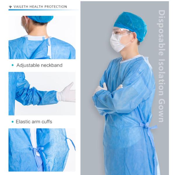 blue SMS Non Waven Material 45gsm Disposable Medical Isolation Gown