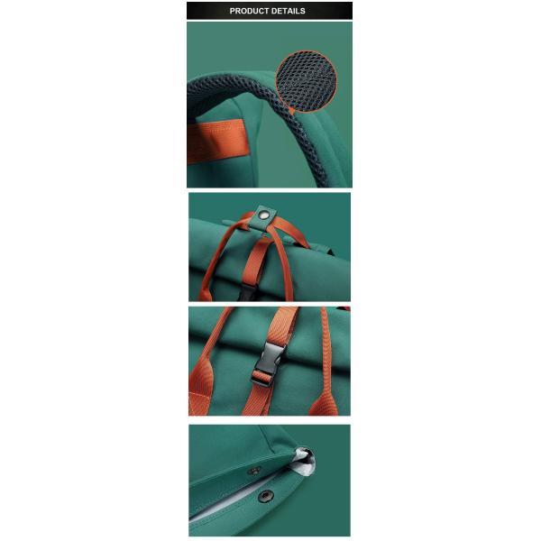 Green 42cm Travel Laptop Backpack Expandable Roll Top Backpack Oxford OEM