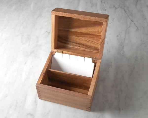 Wooden Kitchen Box Acacia Wood Recipe Box with Divider Tabs