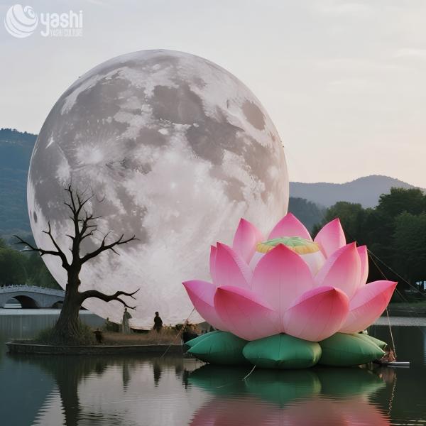 LED Lighting Outdoor Inflatable Decorations Giant Moon Lotus Flower Balloons