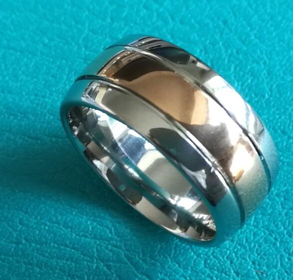 10mm Shiny Center Rose Gold Plating Grooves Dome Cobalt Chrome Wedding Band Ring