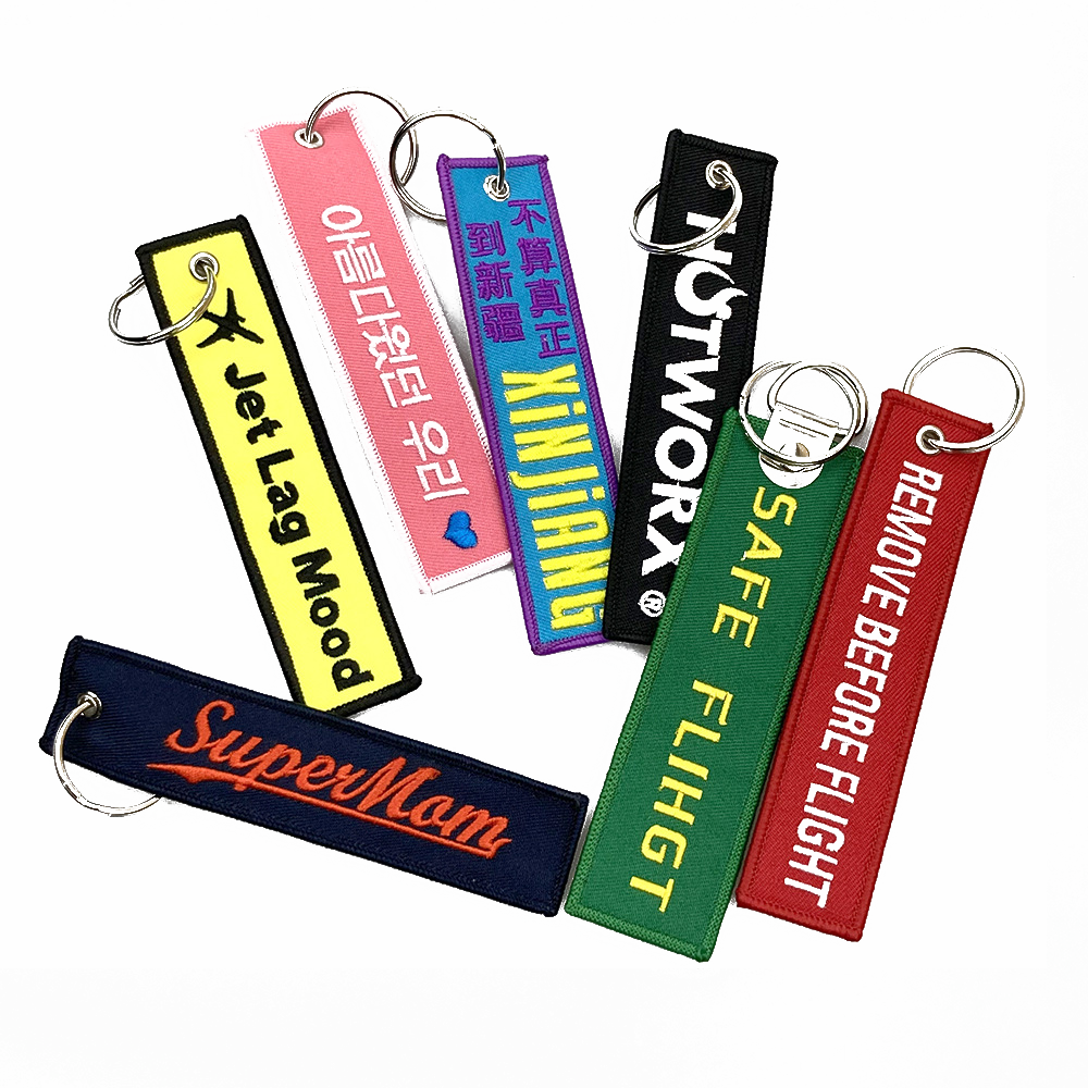 DANSKY Woven Tags Label Crew Embroidered Keychain With Key Rings