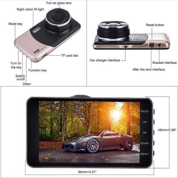 9.66 Inch 30FPS Car Front Camera Recorder Video Registrator For Car FHD 1080P