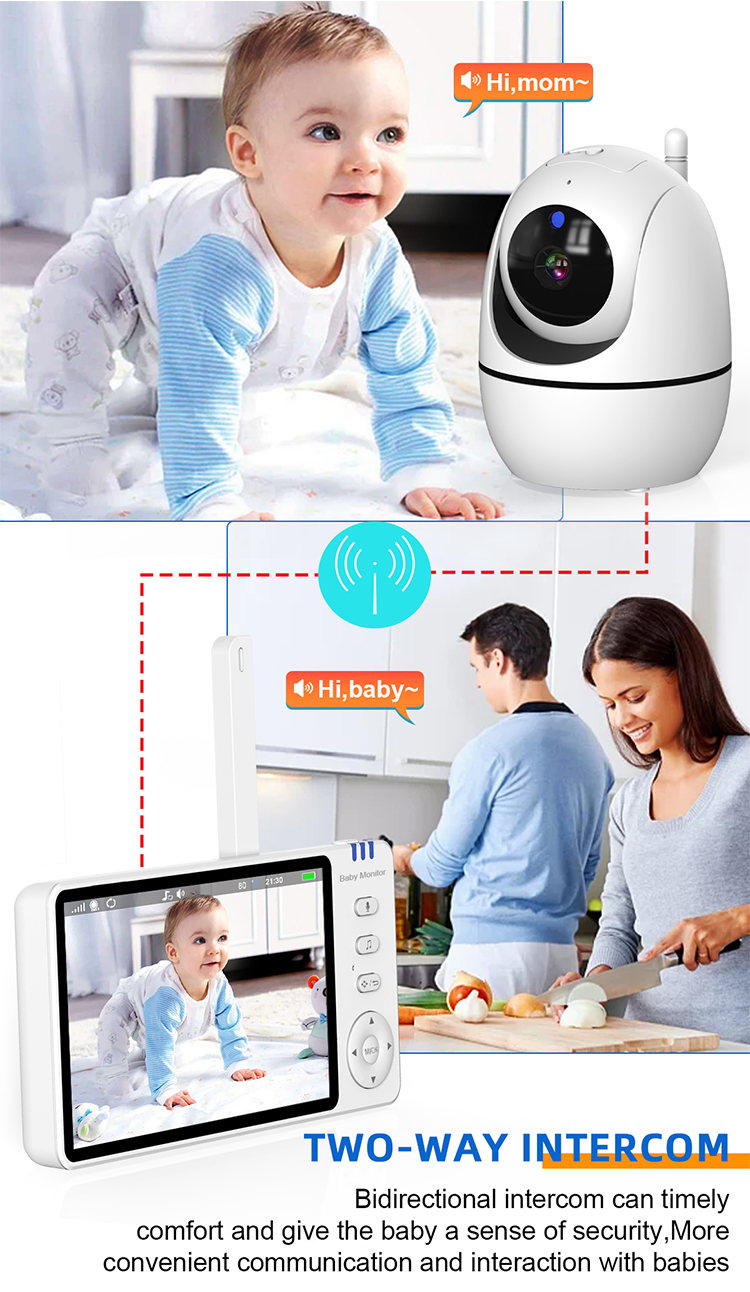 Smart Video Baby Pet Monitor PTZ Camera 5.0 Inch Screen 300M Talking Range Sleep IR Night Vision Two-Way Audio Music Talk-Back