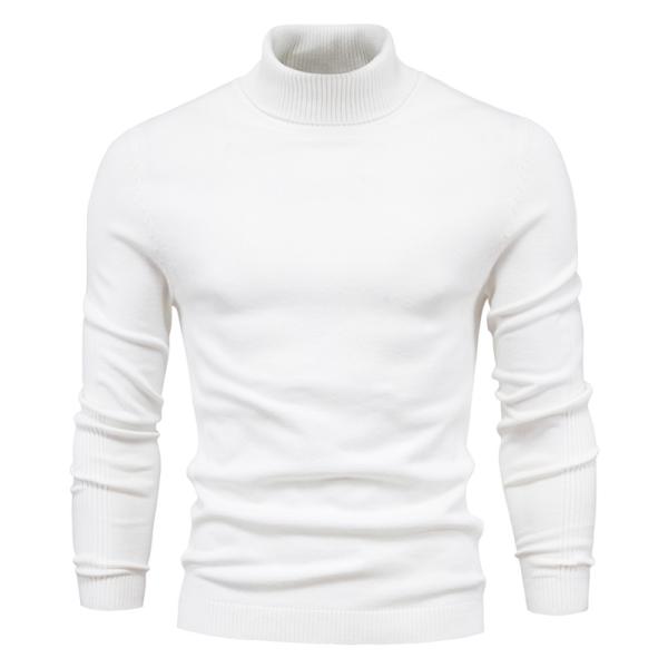 Solid Color Viscose/Cotton Pullover Sweater Slim Fit Turtleneck for Men's Casual Wear