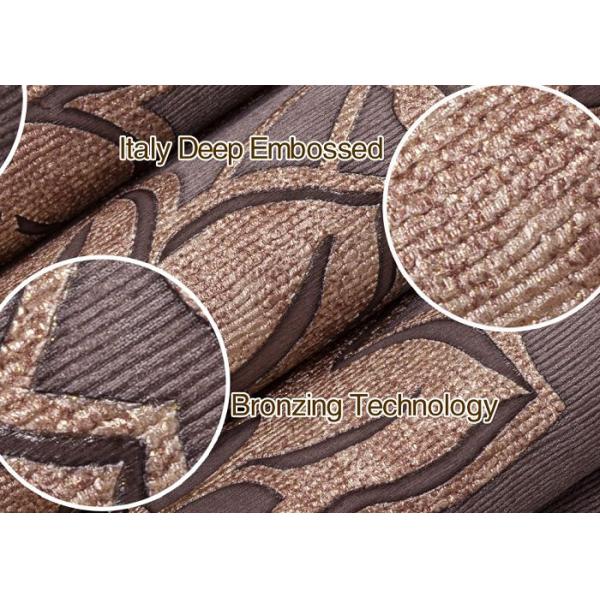 Brown Floral Pattern Washable Vinyl Wallpaper With Embossed Rustic Style