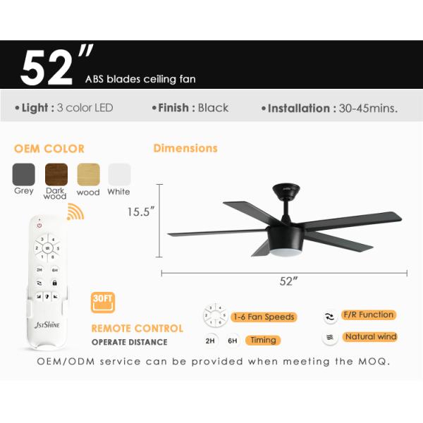 Ventilador de teto decorativo com comando remoto de 6 velocidades e motor de 10 anos