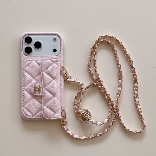 Caviar Diamond-patterned Card Slot Crossbody Chain case for 114 Pro Max, iPhone 16 Pro Protective Case, 17 Pro