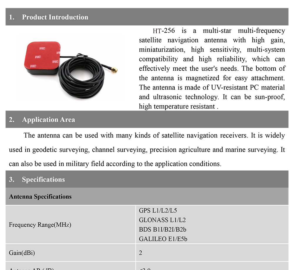 Multi Constellation RTK External GNSS Antenna Anti Multipath Low Noise HT-256