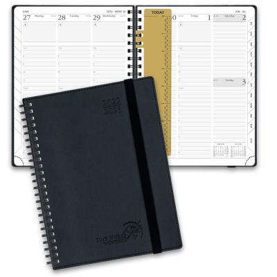 Planejador Softcover espiral preto do tamanho médio 2023-2023 semanal do planejador com régua plástica