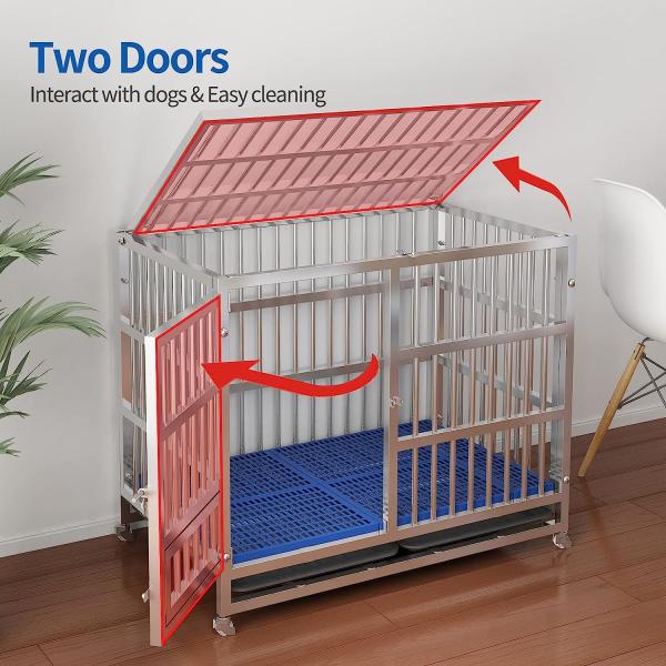 Outdoor Dog Kennels for Large Dogs with Roof, Heavy Duty Metal Dog Enclosures for Outside, Large House Cage Dog Pen