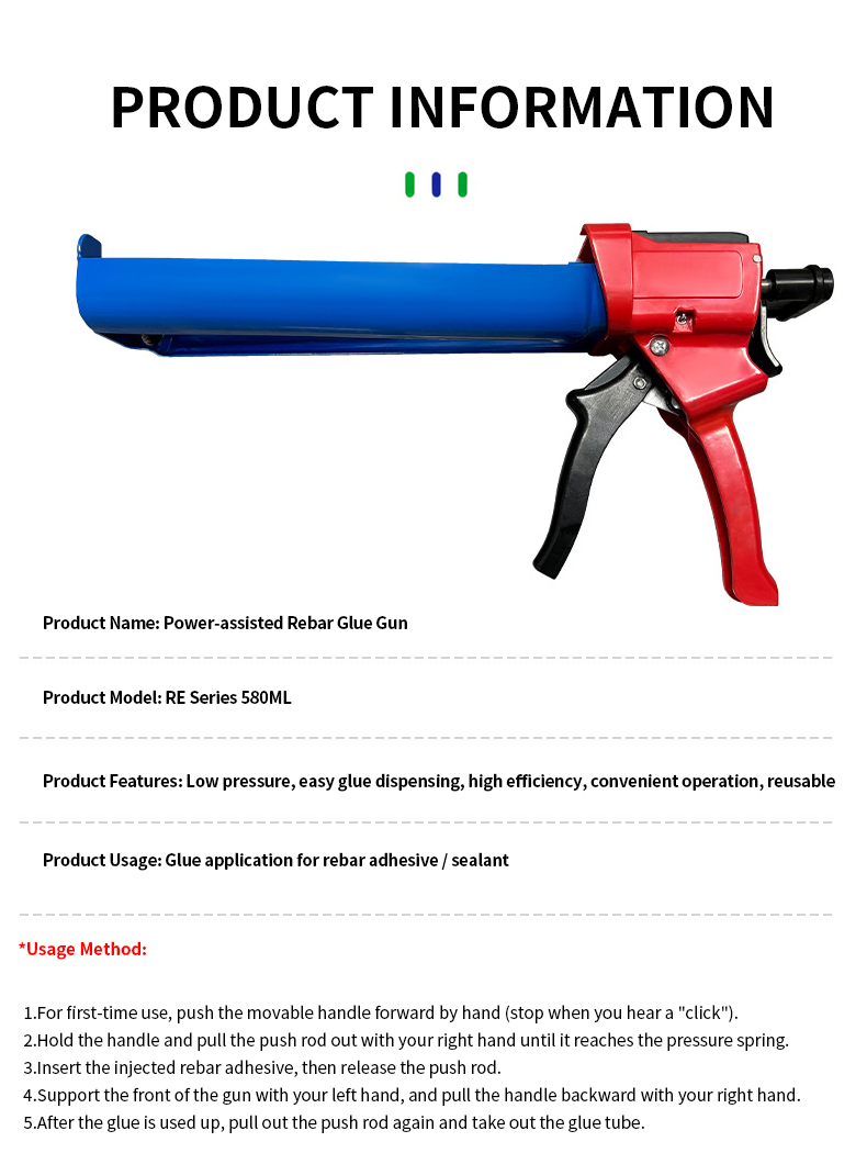 580ml 1:1 Double Tube Epoxy Adhesive Dispensing Gun Manual Caulking Gun with Injection Dispensing for Epoxy Resin