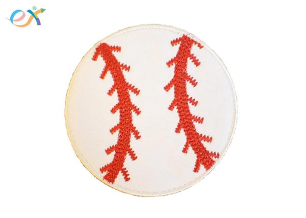Twill Material Embroidered Football Patches , Round Shape Iron On Baseball Patches