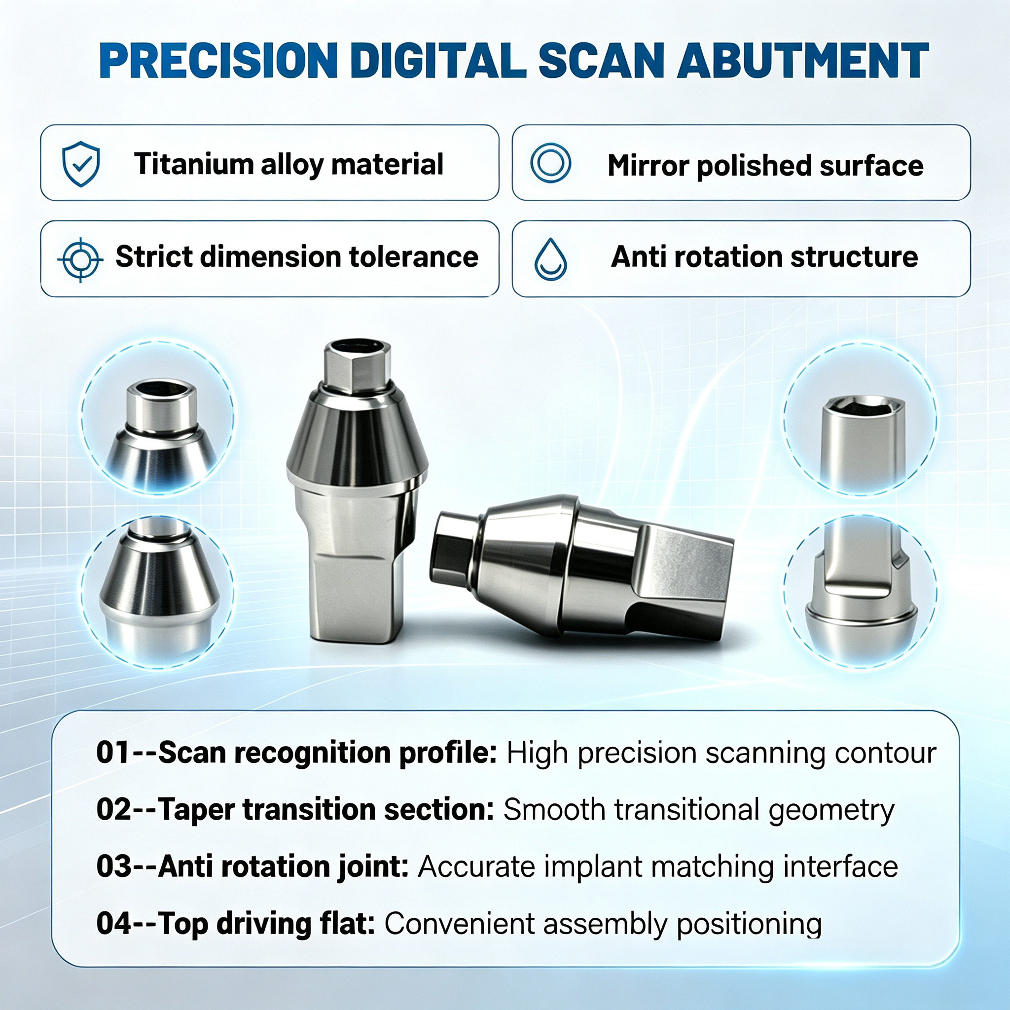 Customized TC4 Titanium Alloy Straight Abutment with Hexagonal Connection