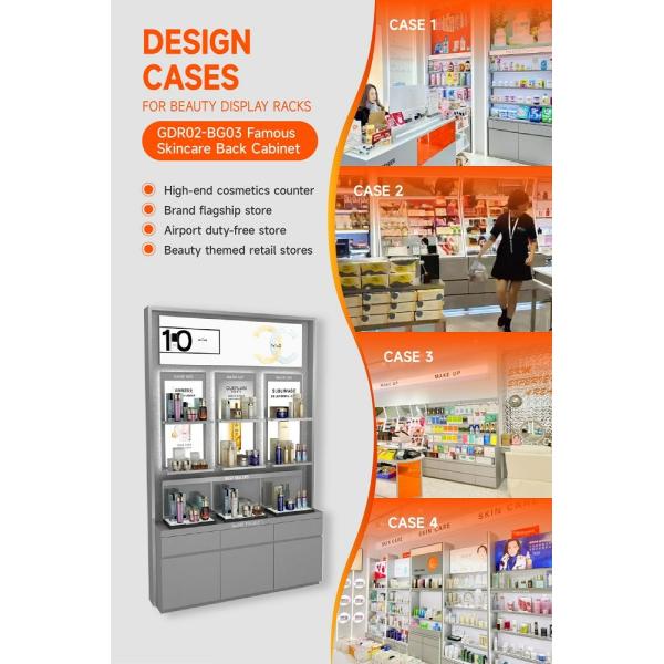 GDR02-BG03 Skincare Display Cabinet with 60mm Soft Film Light Box and Milky White Organic Material for Cosmetic Stores