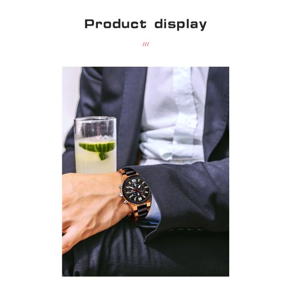 Men Alloy Buckle Round Glass Wood Chronograph Watch