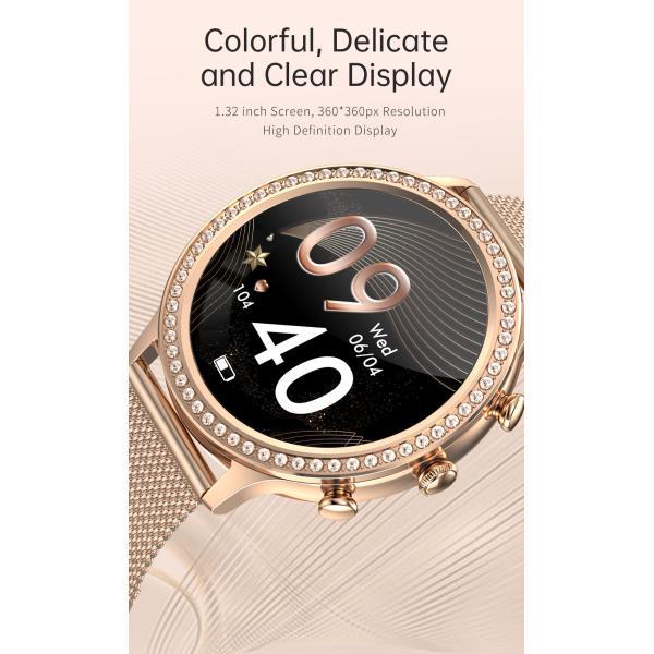 Montres intelligentes pour les femmes composer les appels, 1,32' 'Diamond Smartwatch Fitness Tracker