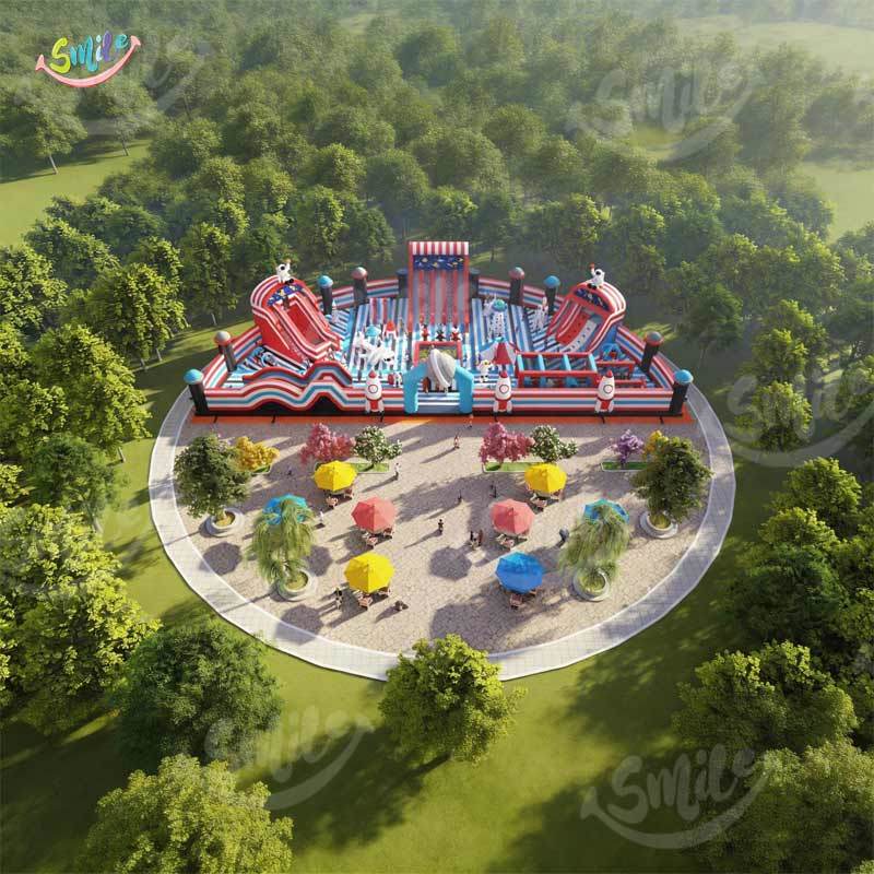 Large Inflatable Playground Park Red White Blue Theme With Slides And Climbing Games For Kids Carnival Party