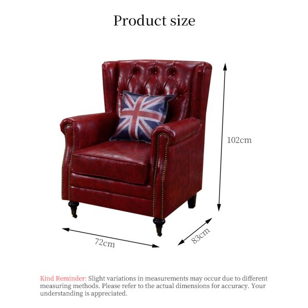 Nidea #8816 Luxury Leisure Antique Armchair Chesterfield Vintage Tan Leather Buttons Tufted Wingback Chair for  Lounge