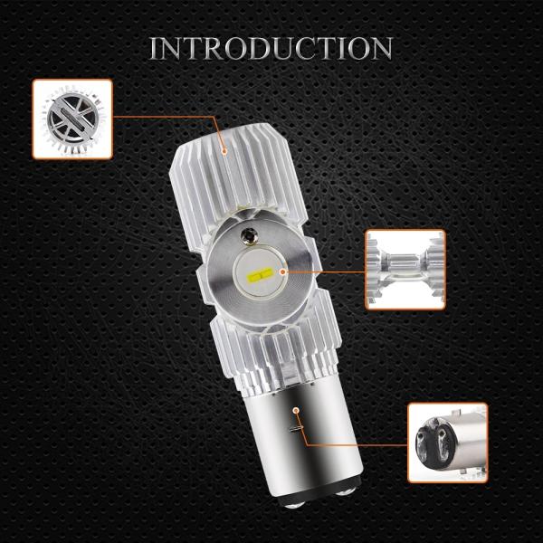 White 6500K Ba20d DRL Fog Light For Bike , 1200LM Motorcycle Headlight Bulbs