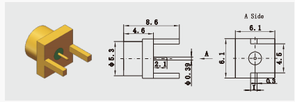 Gold Contact SMP Male Smooth Bore Microstrip Connector Through Hole Soldering PCB