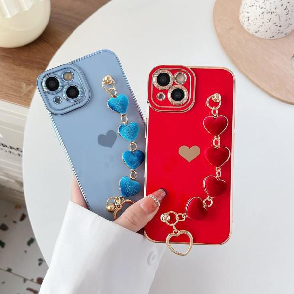 para iPhone 12 Pro Max Case,Cute Plating Love Heart Pulso Faixa Chain Bracelet Soft Compatível com