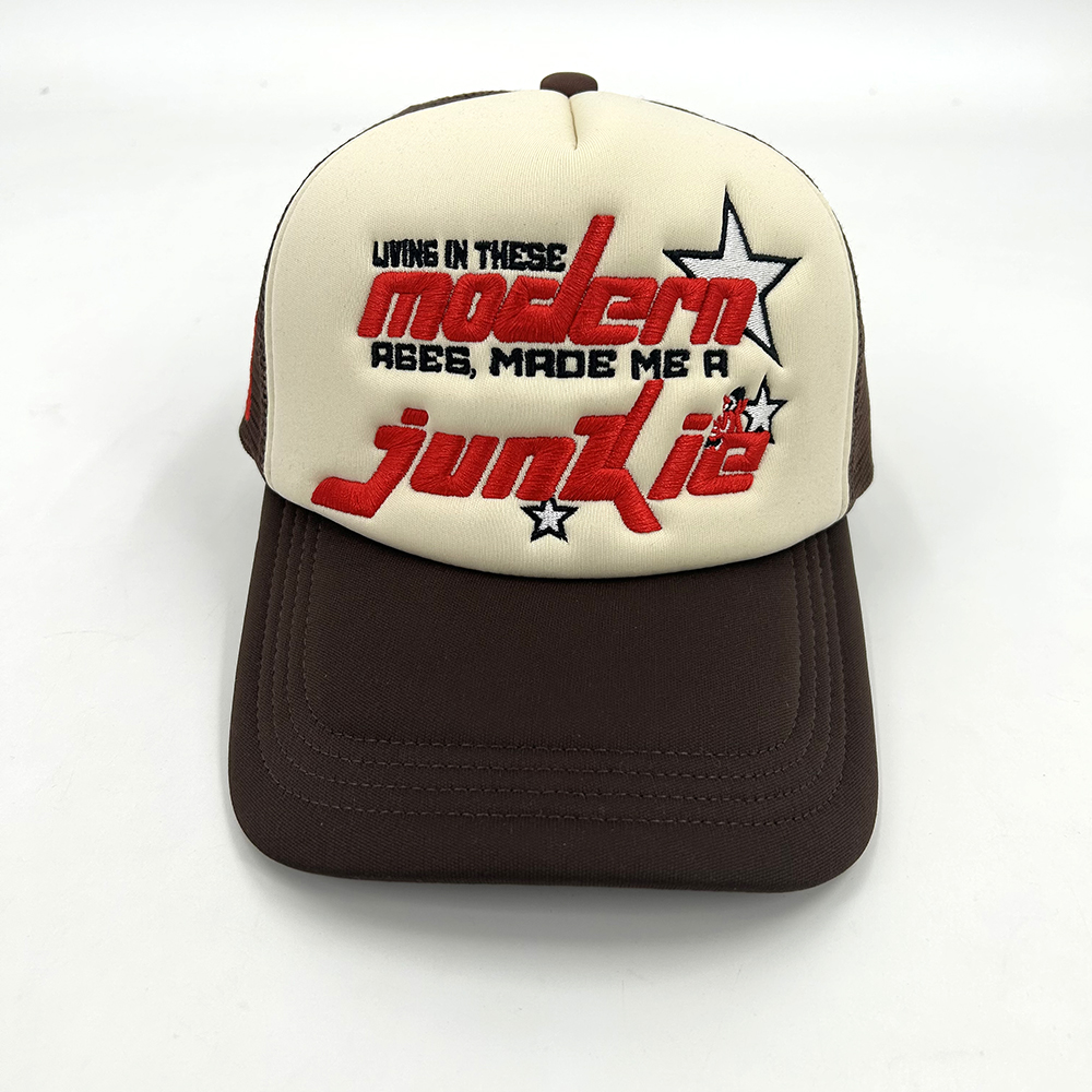 Special Colors Custom Trucker Hat Embroidered Powder Puff Printing Snapback Cap