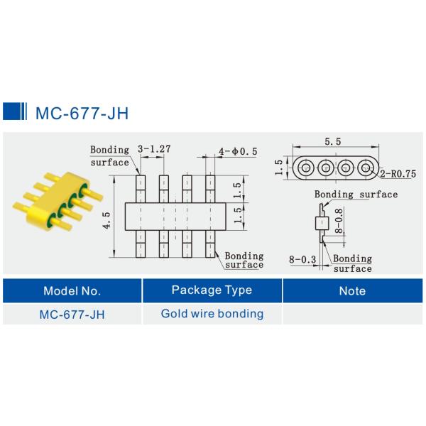 Multi-pin Gold Plated 4-Pin Header With Hermetic Connectors MC-677-JH for Glass Material 7052