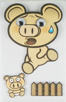 Offset Printed Running Piggy 3D Cartoon Stickers For Mobile Phone Decor