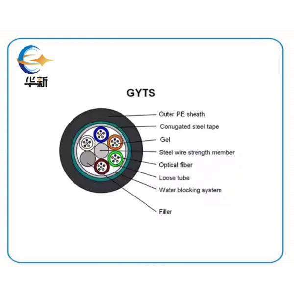 Cable à fibre optique G652D 12 24 48 GYTS à noyau blindé pour l'extérieur