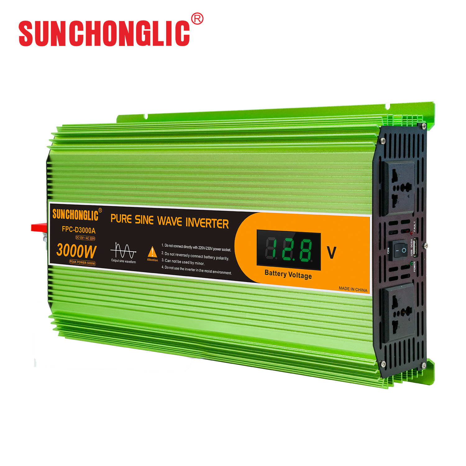 FPC-D3000A 3000W High Power Pure Sine Wave Inverter with DC12V to AC220V Conversion and Large Digital Voltage Display