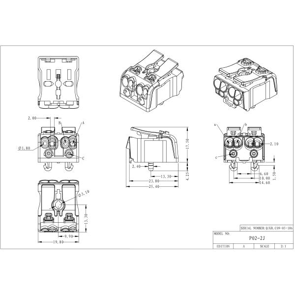 2 3 4 5 нажим Screwless снабжения жилищем PA портов 450V 24A 0.5-2.5mm2 в соединителе провода для света СИД