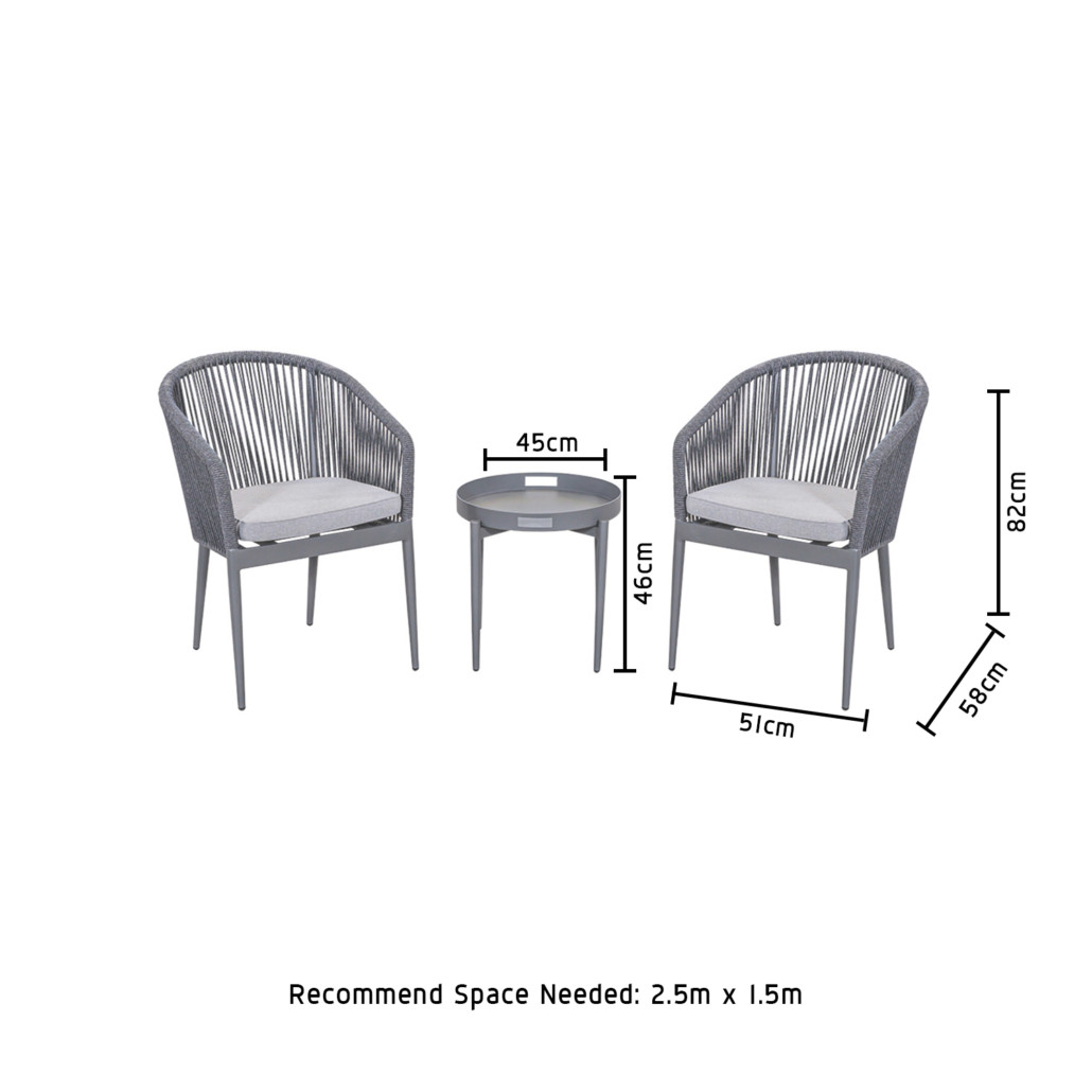 Rope Weave AJUNION 3 Piece Aluminum Bistro Set for Balcony Cottage and Beach Seating