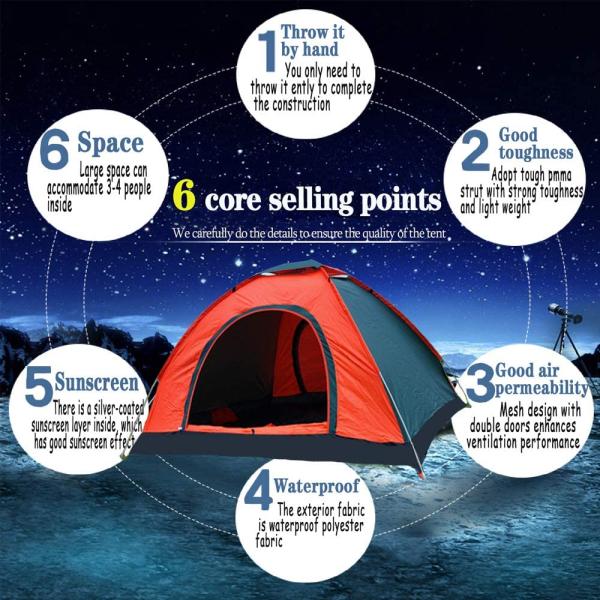 3 Season Fiberglass Frame 210D Oxford Instant Backpacking Tent