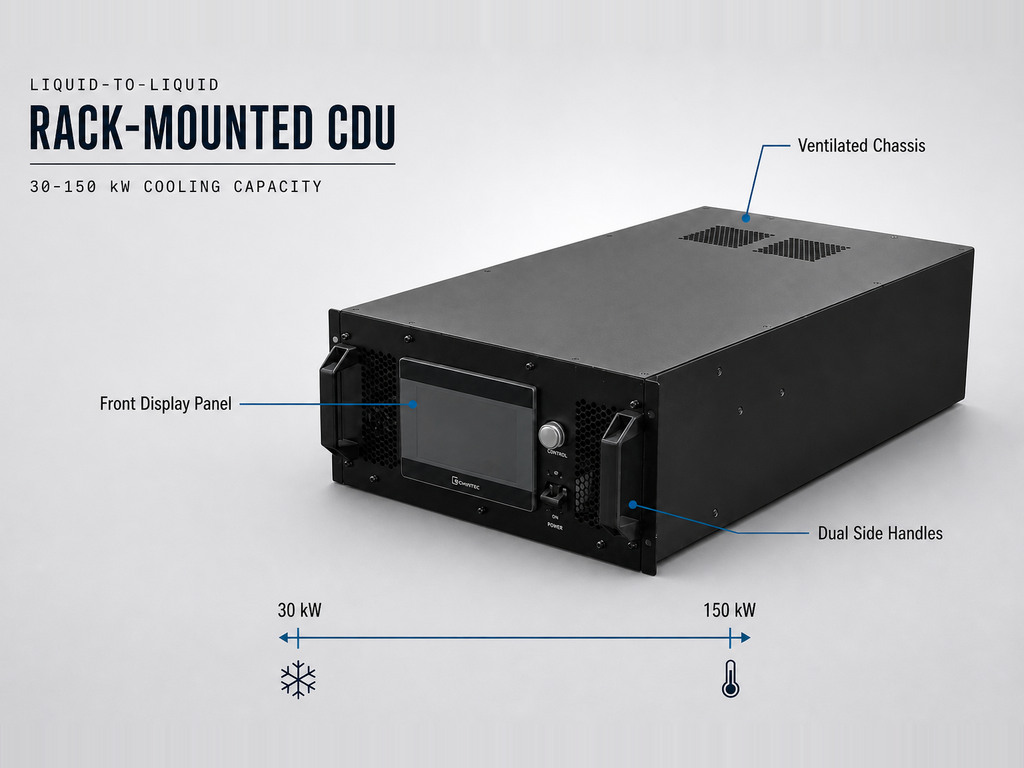 30–150kW Liquid-to-Liquid Rack Mount CDU, Modular Coolant Distribution Unit for Data Center Cold Plate Liquid Cooling