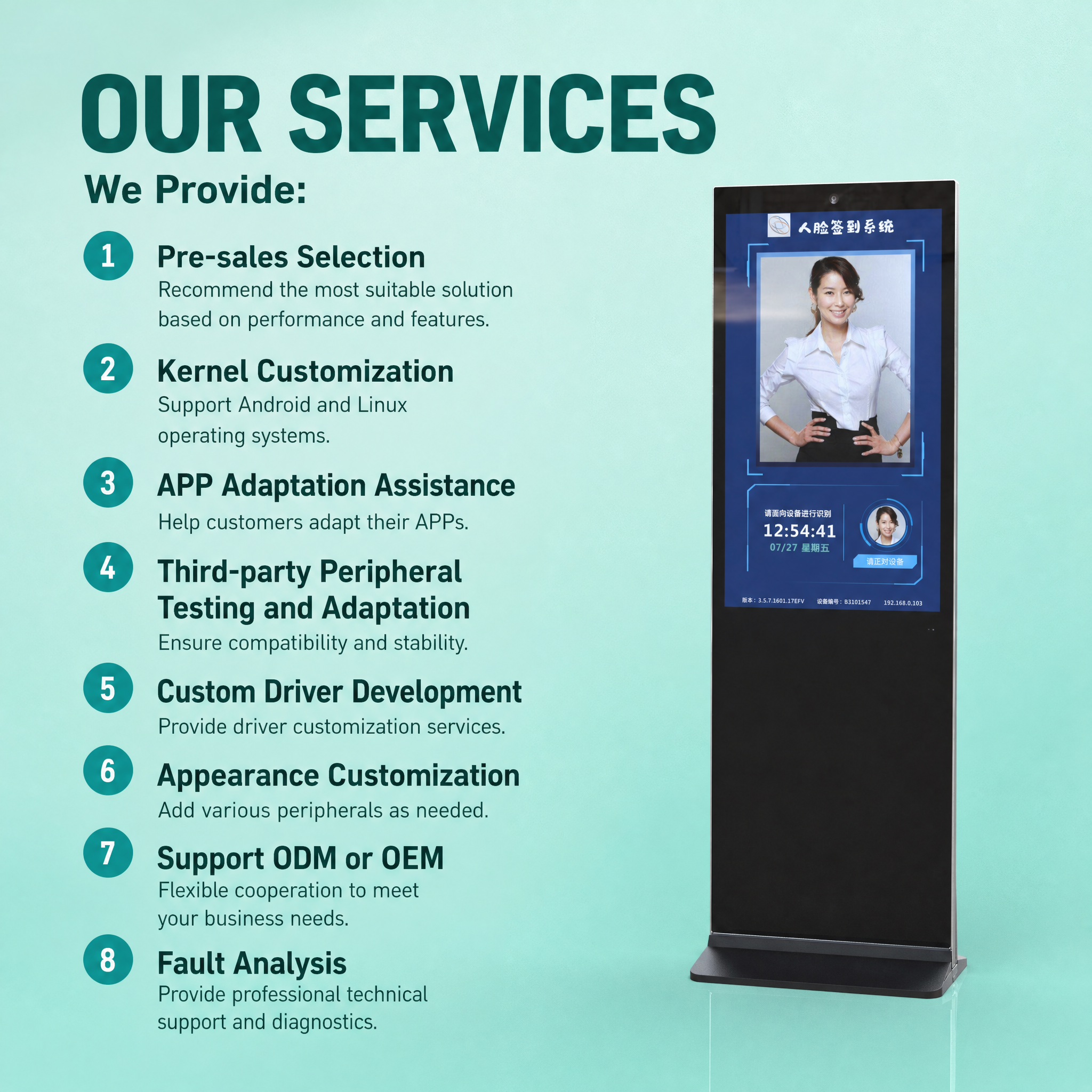 43 inch Floor Standing Face Recognition Attendance Kiosk with Touch Screen