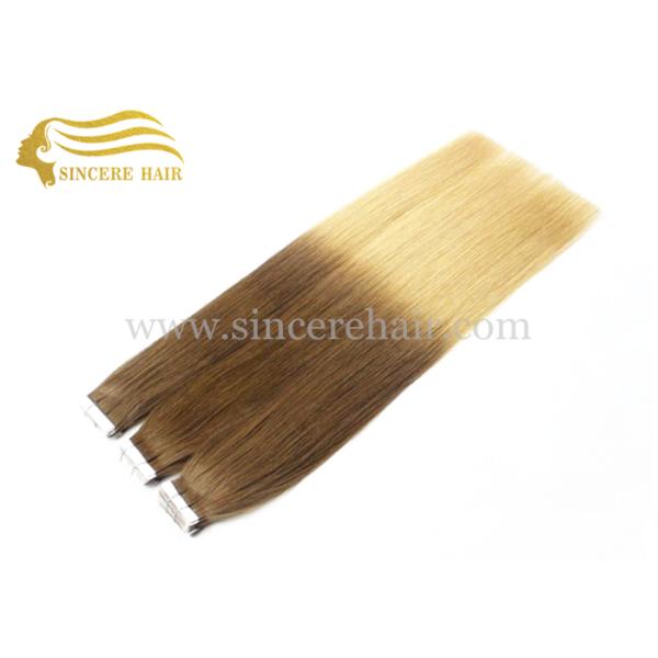 Hot Selling 24 Inch Ombre Blonde Double Drawn Seamless Tape In Remy Human Hair Extensions for sale 22 Inch Remy Double Drawn Tape In Hair Extensions - 55 CM #99J Seamless Tape Hair Extension 2.5 G X 20 PCS for sale