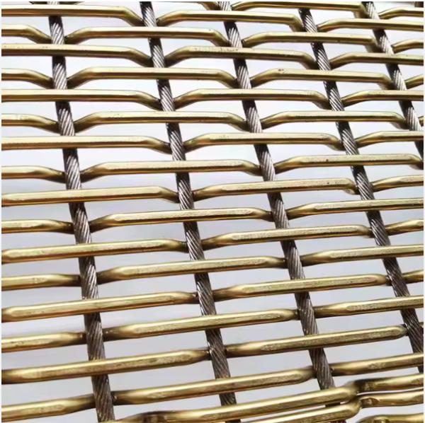 Decorative Metal Wire Mesh Antique Brass Architectural Woven Satin Brass Creative Grille for Hotel Lobby Cabinet Door Decoration