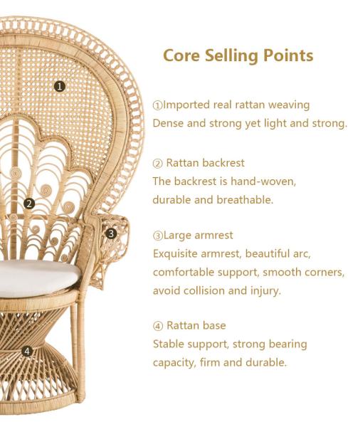 Wooden Rattan Arm Chair Outdoor Wicker Peacock Furniture