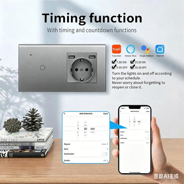 Smart Switch and Socket with Phosphor Bronze Contacts USB Type C Output 5V 2100mA and Voice Control