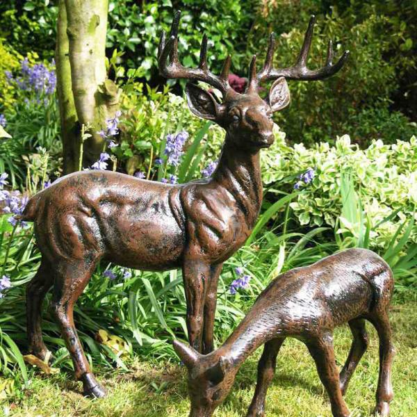 Engraving Bronze Deer Statue Metal Cast Stag Sculpture Garden Ornament Popular Supply