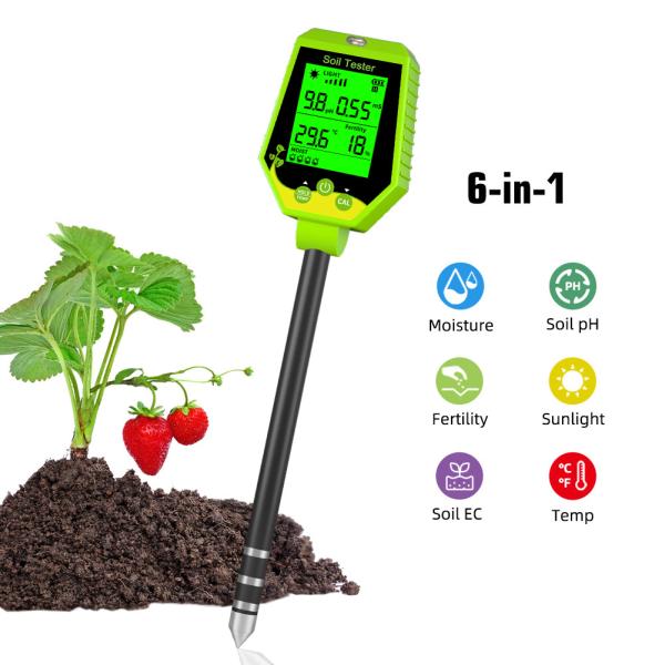 6 - In - 1 Soil Tester Kit Moisture/pH/Fertility/Sunlight/EC/Temp Meter For Garden Farm Indoor Plants