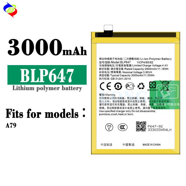 Piles rechargeables 4,4 V 3000 mAh Li-polymère BLP647 pour les téléphones mobiles OPPO A79 2017