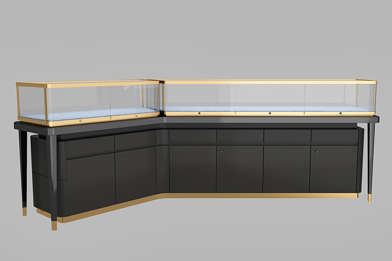 Modular Combined L-Shaped Corner Jewelry Display Cabinet with Velvet Liner Glass Showcase