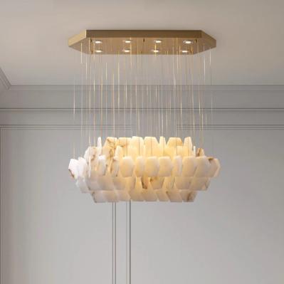 Minimalist Rectangular Alabaster Chandelier Home Decoration Lighting Hotel Restaurant Modern Design Marble Pendant Lamp