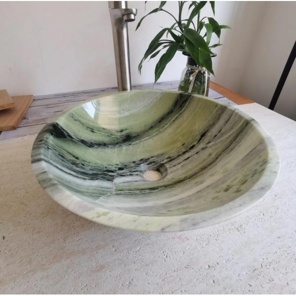 Premium Shangri-La Jadeite Marble Vanity Basin | Luxury High-Gloss Finish