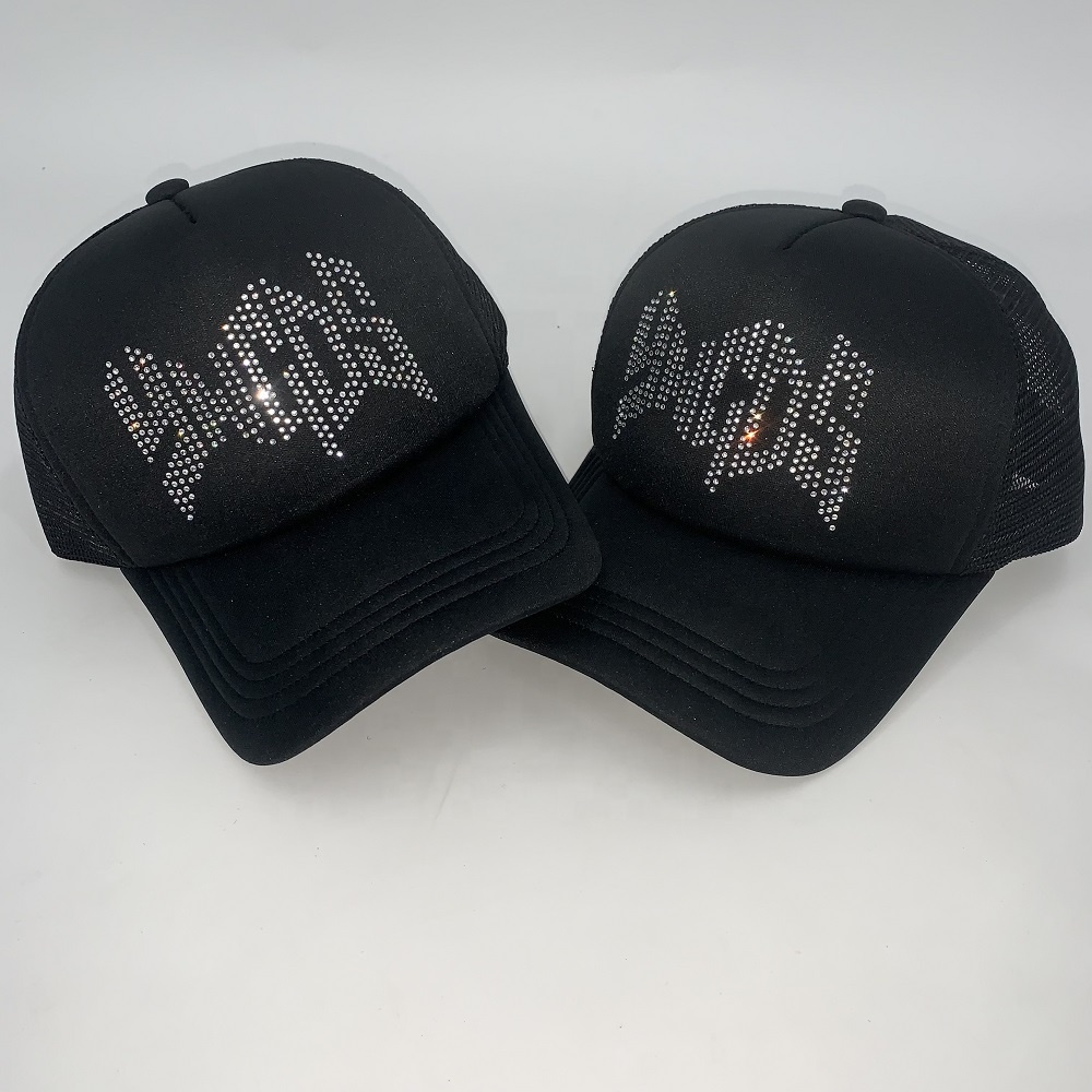 Custom Crystal Diamond Trucker Hats 3M Reflection Night Light Embroidered