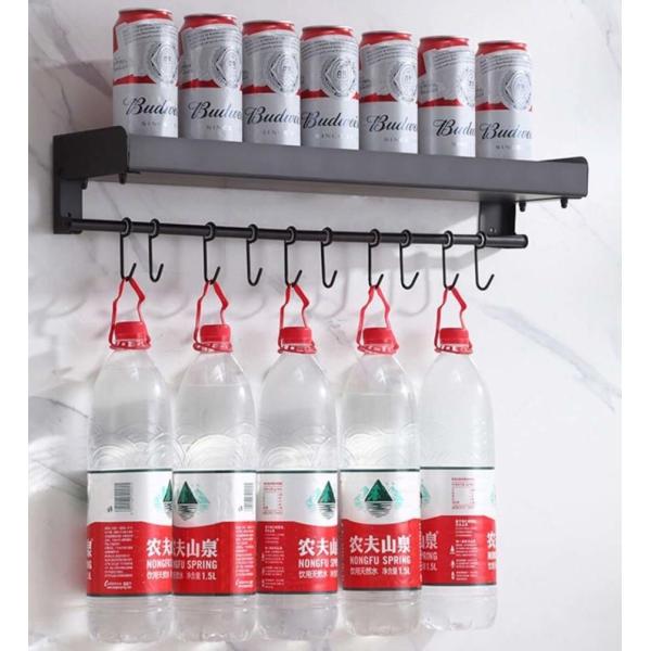 5 Hooks Wall Mounted Kitchen Shelf Space Saving Matte Black Color